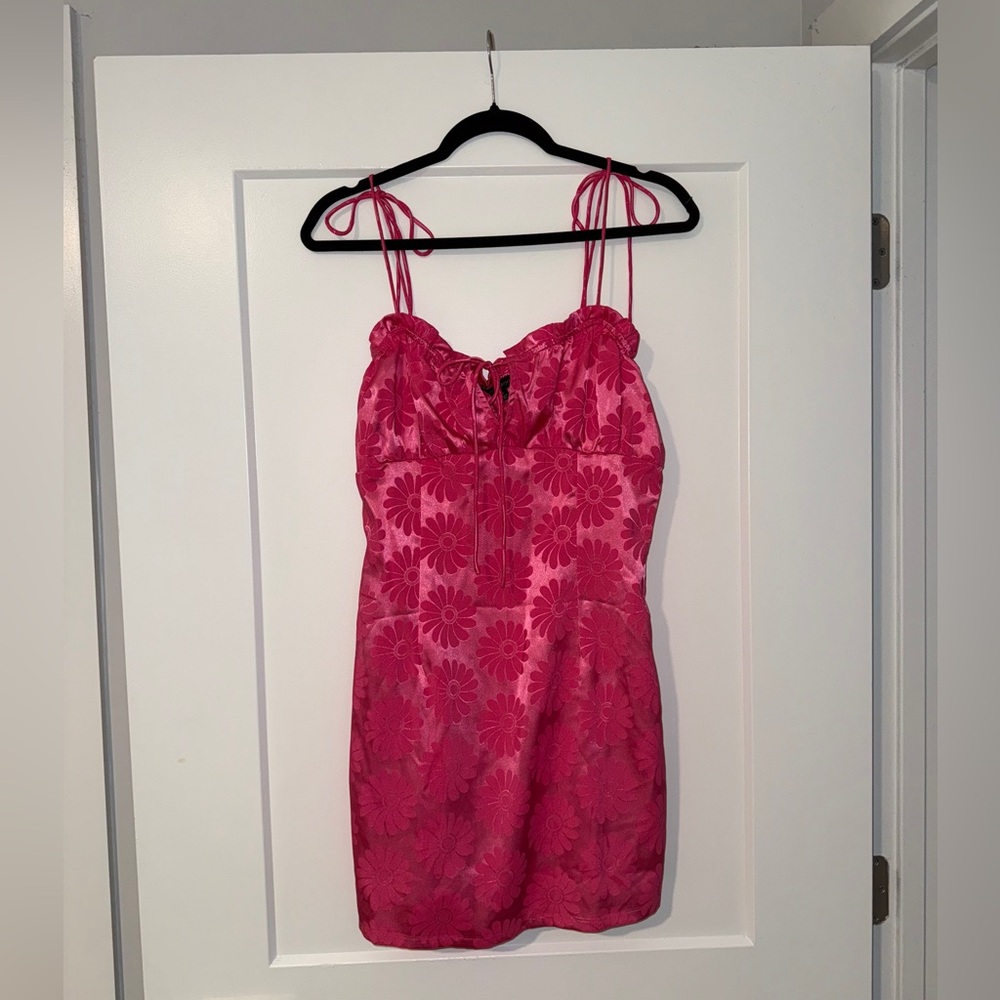 Cotton Candy Vibrant Pink Floral Mini Dress